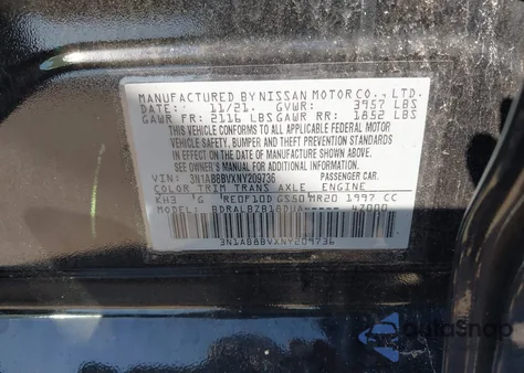 2022 Nissan Sentra S Xtronic Cvt из США, поврежденный, VIN 3N1AB8BVXNY209736